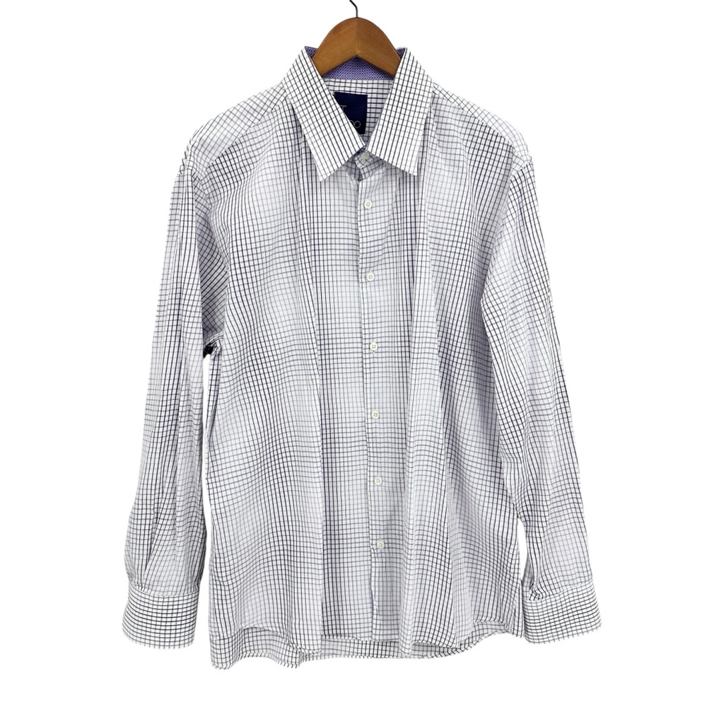 J CADO Shirt Check Button Up Long Sleeve White Purple